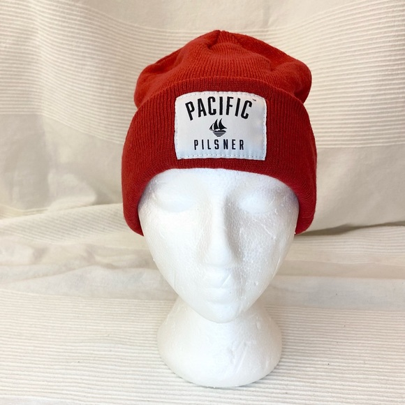 Pacific Pilsner Cuffed Beanie Toque Winter Hat Red Pac Pil Beer Cap - Picture 7 of 13